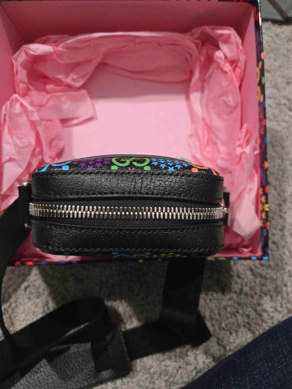 Gucci Multicolor GG Psychedelic Mini Messenger Bag with Black Trim
